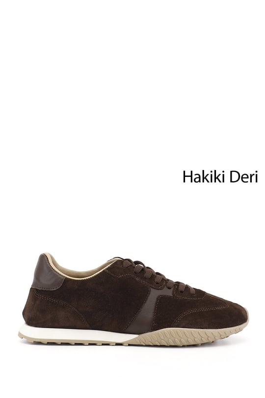 Women's Brown Suede Elastic Lace-up Genuine Leather Sneaker