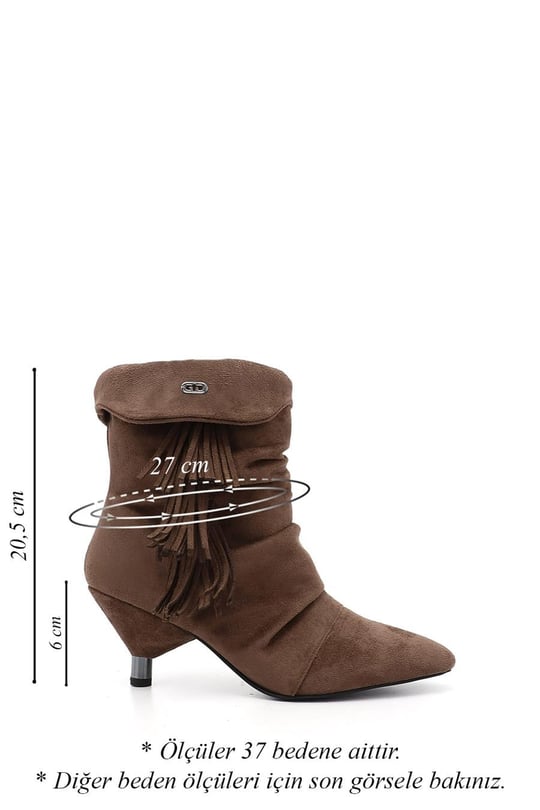 Women's Coffee Suede Tassel Pointed Toe High-Heeled Boots