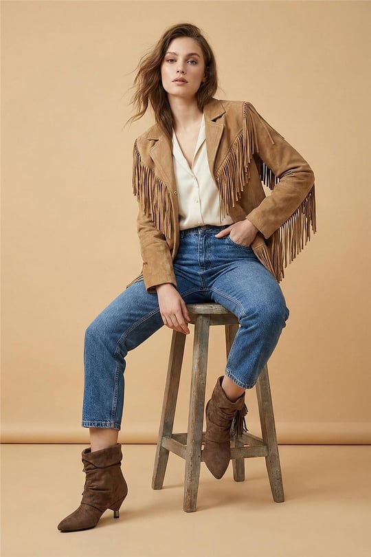 Women's Coffee Suede Tassel Pointed Toe High-Heeled Boots