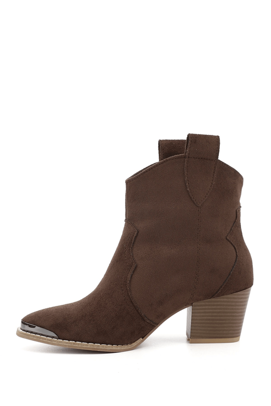 Women's Brown Suede Pointed Toe Thick Heel Cowboy Boots
