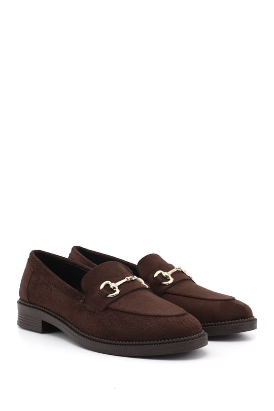 Kadın Kahve Süet Tokalı Loafer Ayakkabı