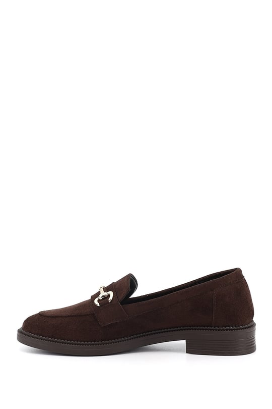 Kadın Kahve Süet Tokalı Loafer Ayakkabı