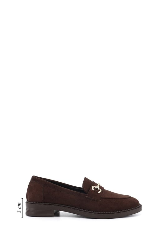 Kadın Kahve Süet Tokalı Loafer Ayakkabı