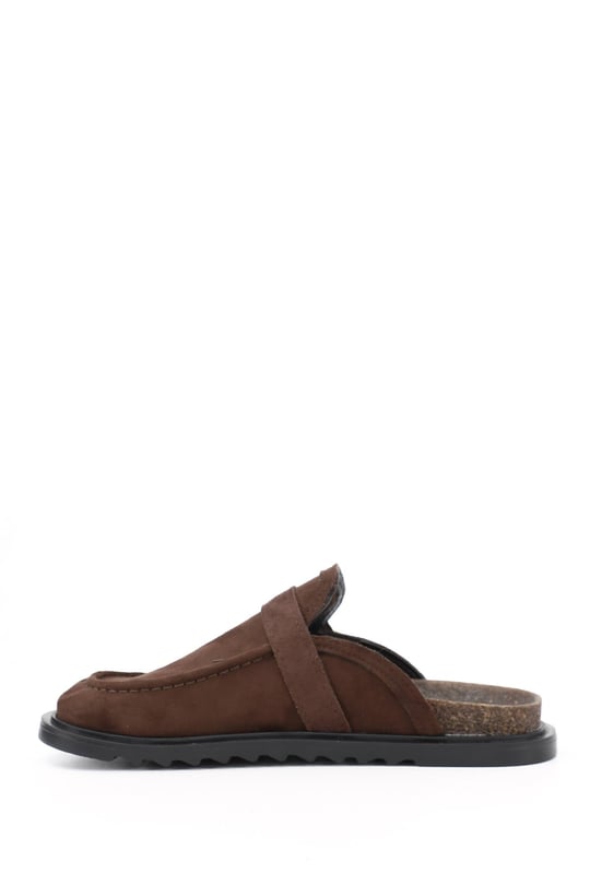 Women's Brown Suede Buckled Casual Slippers