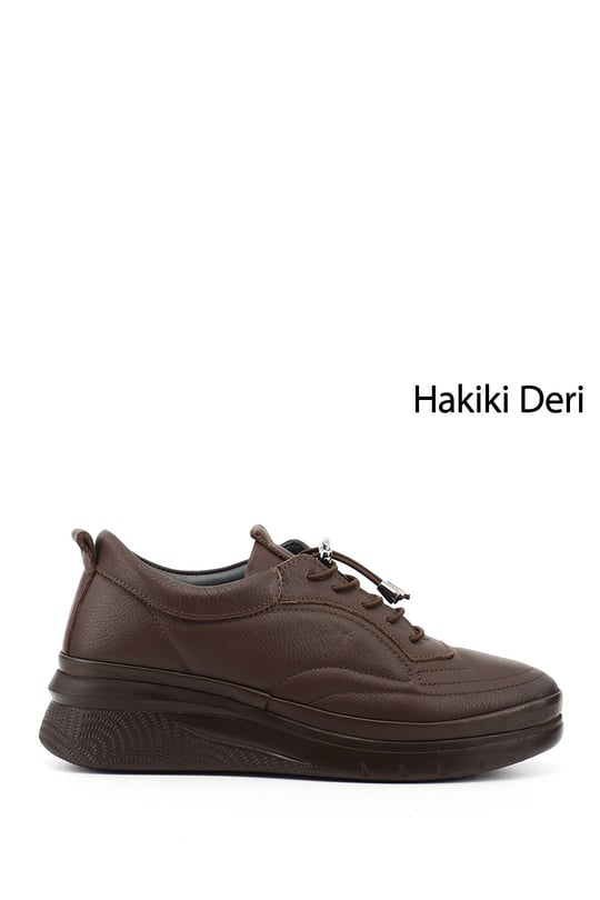 Women's Brown Lace-up Genuine Leather Sneaker