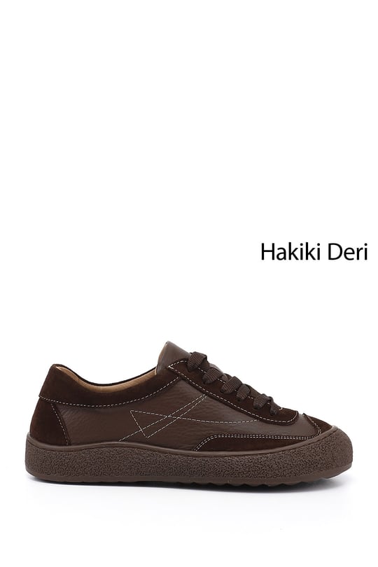 Kadın Kahverengi Bağcıklı Hakiki Deri Sneaker