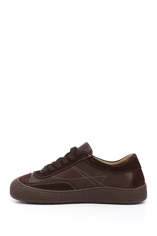 Kadın Kahverengi Bağcıklı Hakiki Deri Sneaker