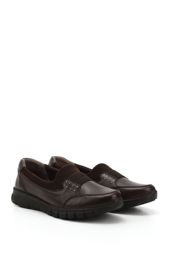 Women's Brown Wedge Sole Genuine Leather Shoes