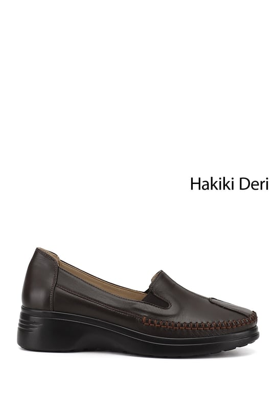 Kadın Kahverengi Dolgu Taban Hakiki Deri Comfort Ayakkabı