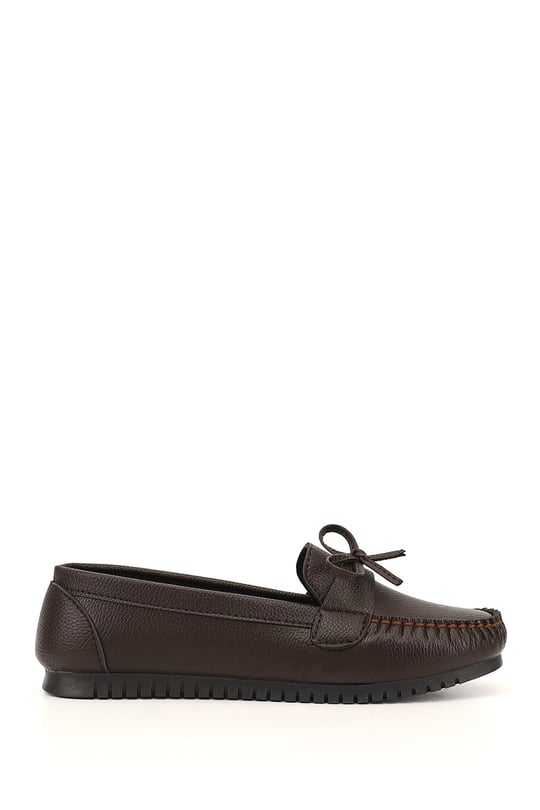 Women's Brown Flat Sole Bow Detailed Ballet Flats