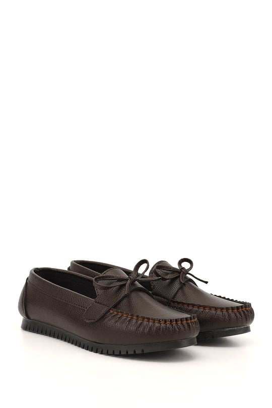 Women's Brown Flat Sole Bow Detailed Ballet Flats