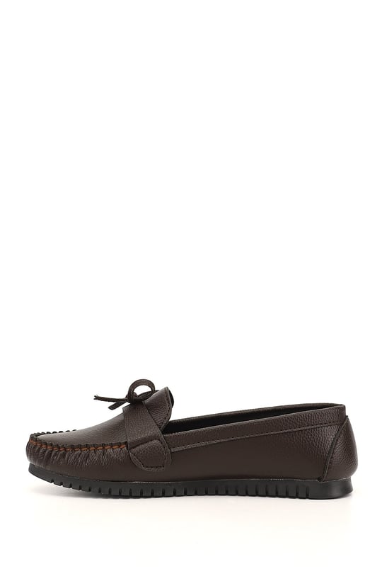 Women's Brown Flat Sole Bow Detailed Ballet Flats