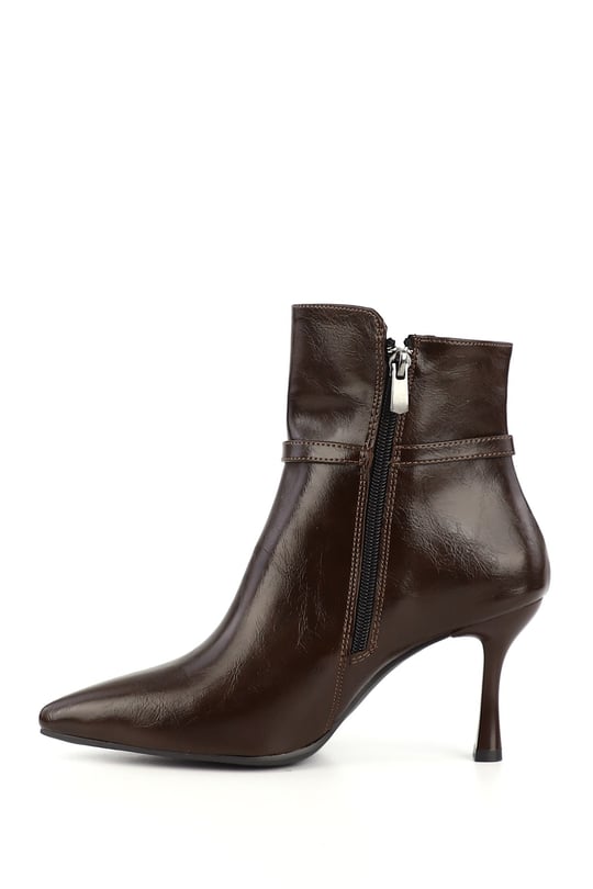 Women's Brown Zip-Up Thin Heel Boots