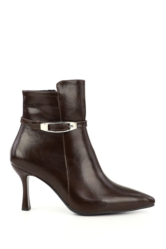 Women's Brown Zip-Up Thin Heel Boots