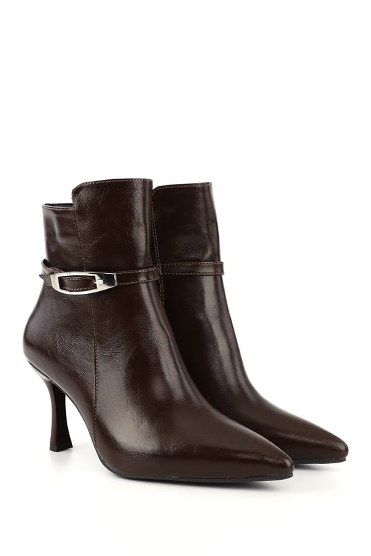 Women's Brown Zip-Up Thin Heel Boots