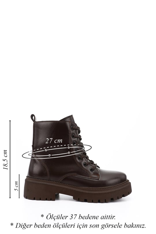 Women's Brown Zippered Thick Heeled Combat Boots