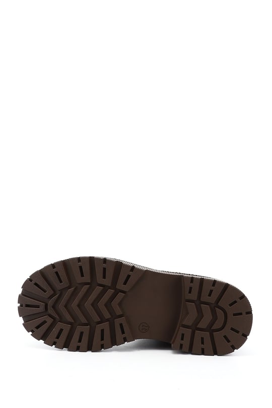 Women's Brown Zippered Thick Heeled Combat Boots