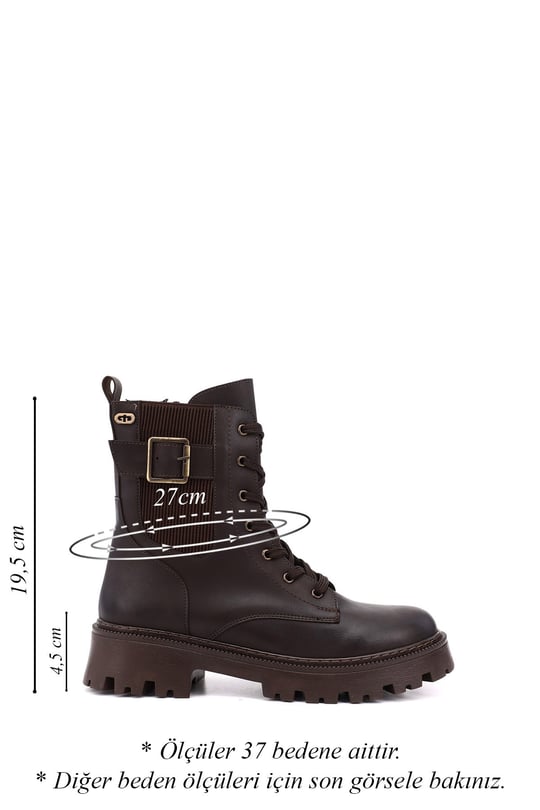 Women's Brown Zip-Up Chunky Heel Combat Boots
