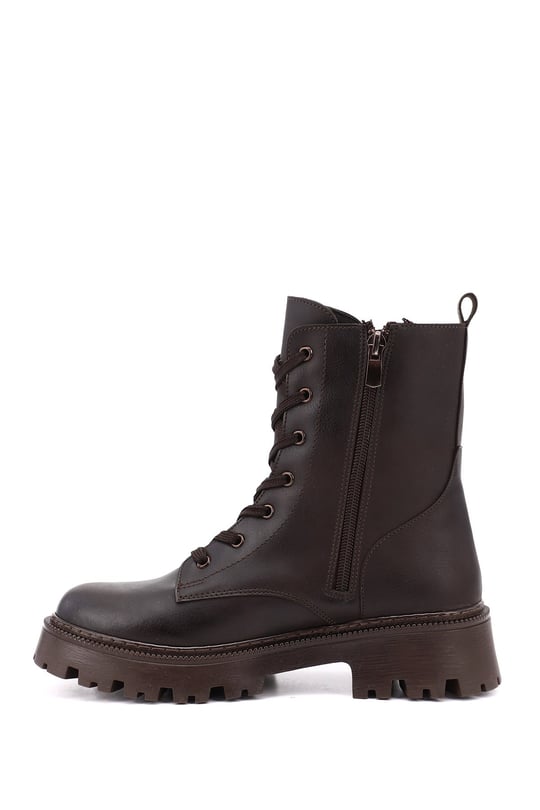 Women's Brown Zip-Up Chunky Heel Combat Boots