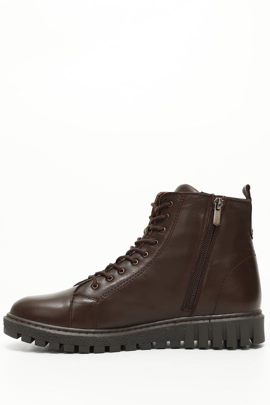 Gon Genuine Leather Round Toe Rubber Sole Zippered Lace Up Women's Daily Boots 10402