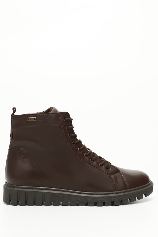 Gon Genuine Leather Round Toe Rubber Sole Zippered Lace Up Women's Daily Boots 10402