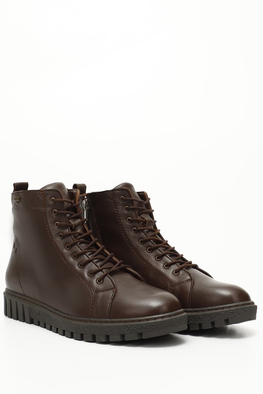 Gon Genuine Leather Round Toe Rubber Sole Zippered Lace Up Women's Daily Boots 10402