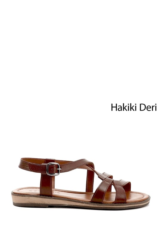 Kadın Kahverengi Hakiki Deri Sandalet