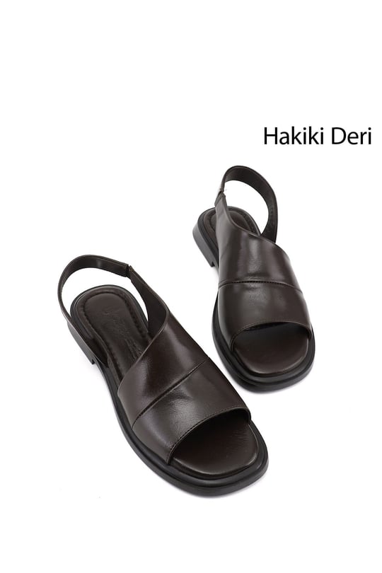 Kadın Kahverengi Hakiki Deri Sandalet