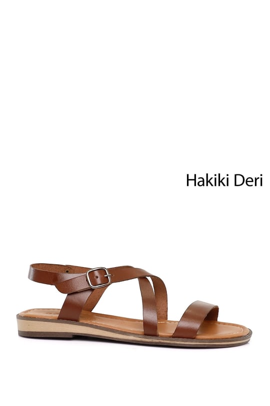 Kadın Kahverengi Hakiki Deri Sandalet
