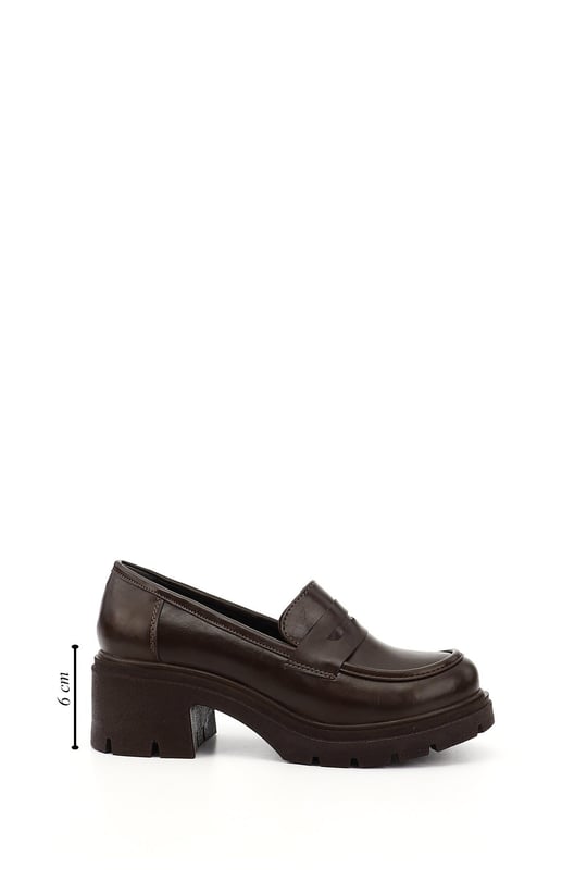 Kadın Kahverengi Kalın Topuklu Loafer Ayakkabı