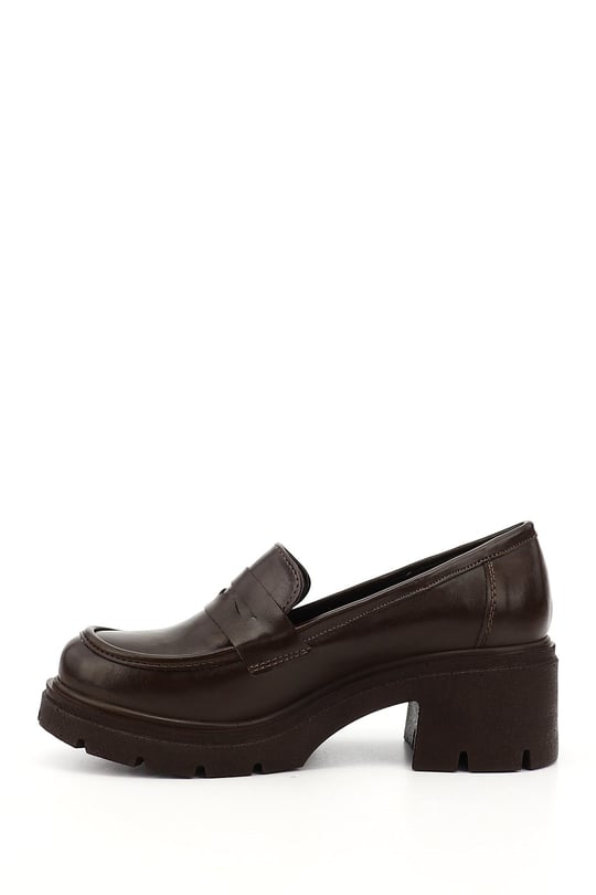 Women's Brown Chunky Heeled Loafer Shoes