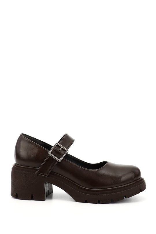 Women's Brown Thick Heel Mary Jane Shoes