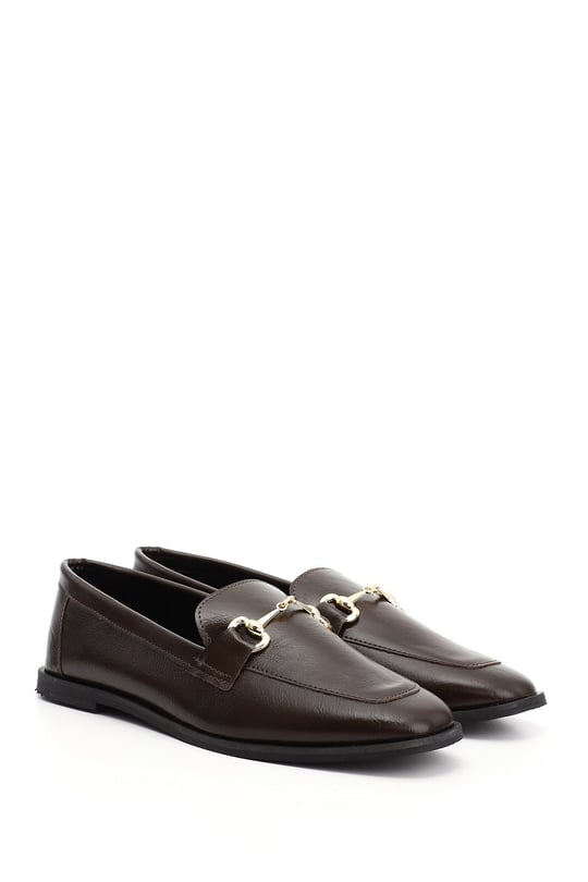 Women's Brown Flat Toe Buckle Ballerina