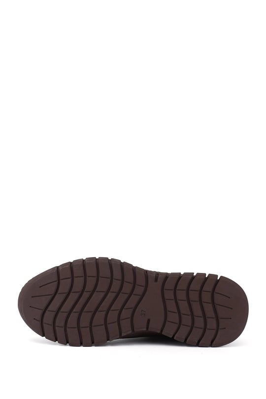 Women's Brown Elastic Lace-up Genuine Leather Sneaker