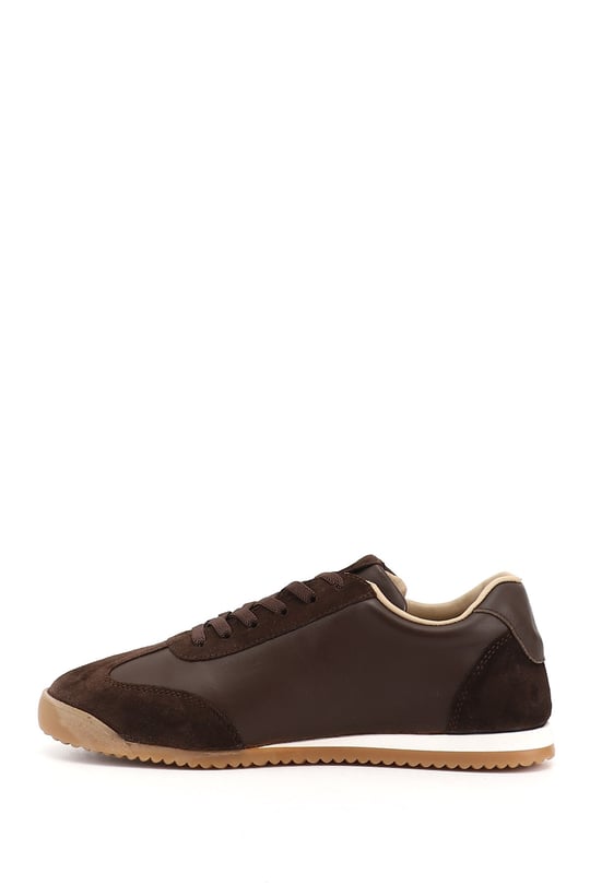 Kadın Kahverengi Lastik Bağcıklı Hakiki Deri Sneaker