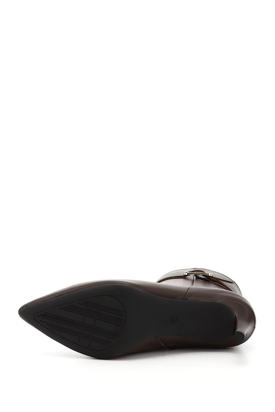 Women's Brown Zip-Up High-Heeled Genuine Leather Boots