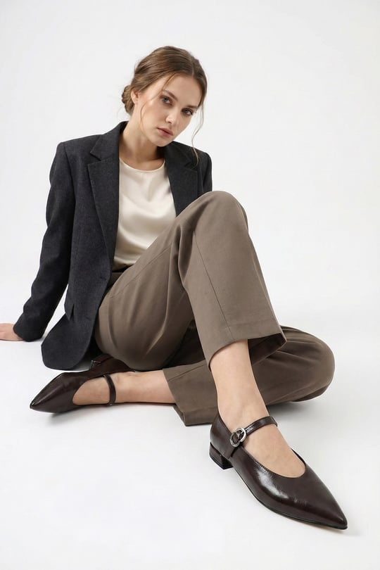 Women's Brown Flat Toe Mary Jane Shoes