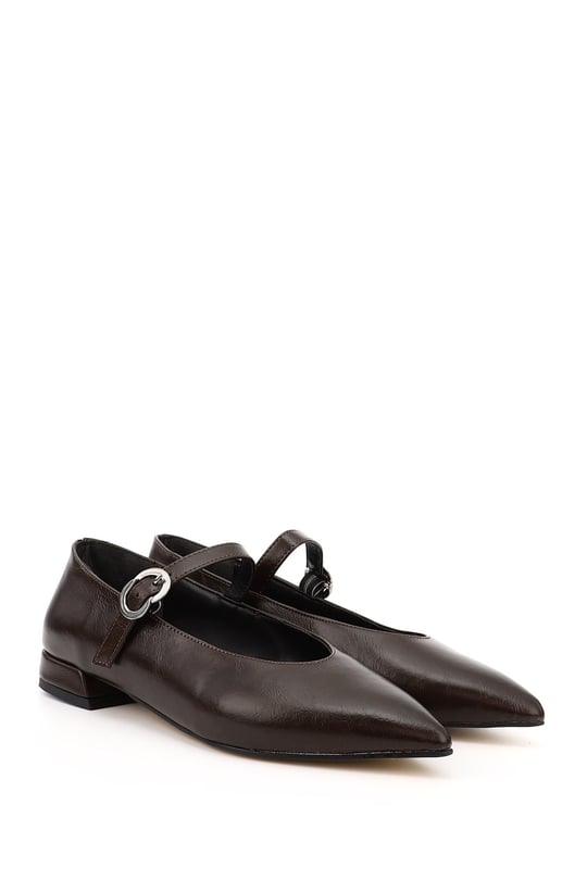 Women's Brown Flat Toe Mary Jane Shoes