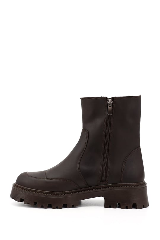 Women's Brown Round Toe Zip-Up Boots