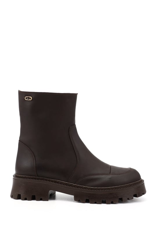 Women's Brown Round Toe Zip-Up Boots