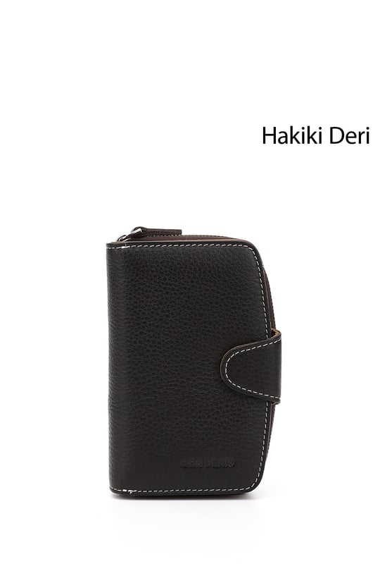 Kadın Kahveye Camel Dikey Hakiki Deri Cüzdan