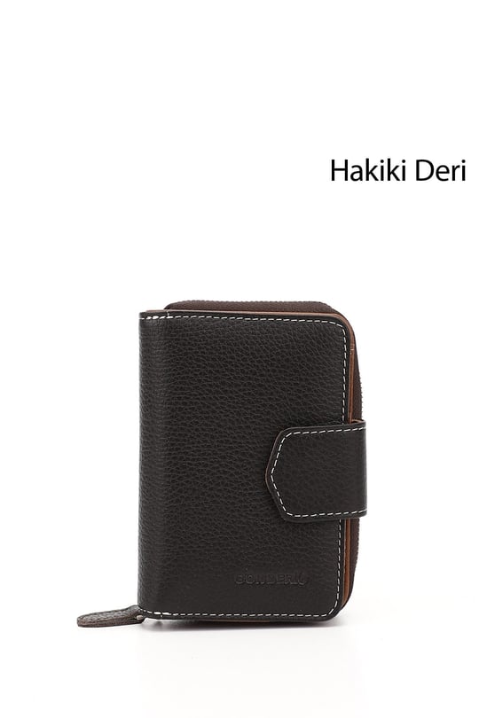 Kadın Kahveye Camel Dikey Hakiki Deri Cüzdan