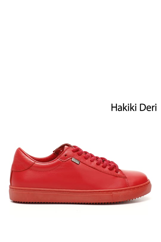 Kadın Kırmızı Antik Bağcıklı Termo Taban Hakiki Deri Sneaker