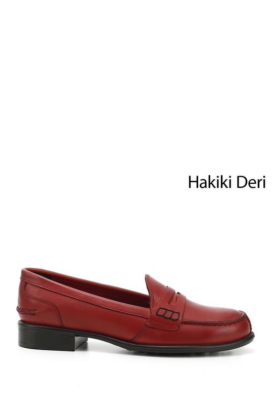 Kadın Kırmızı Antik Hakiki Deri Loafer Ayakkabı