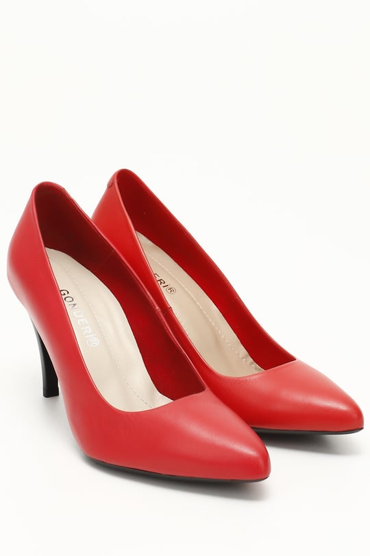 Kadın Kırmızı Antik Sivri Burun İnce Topuklu Hakiki Deri Stiletto