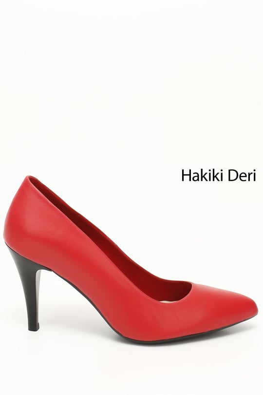 Kadın Kırmızı Antik Sivri Burun İnce Topuklu Hakiki Deri Stiletto