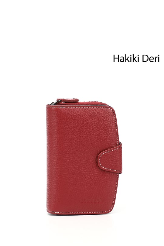 Kadın Kırmızıya Lacivert Dikey Hakiki Deri Cüzdan
