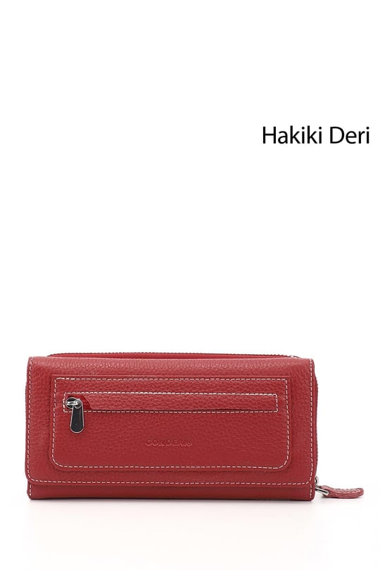 Kadın Kırmızıya Lacivert Yatay Hakiki Deri Cüzdan