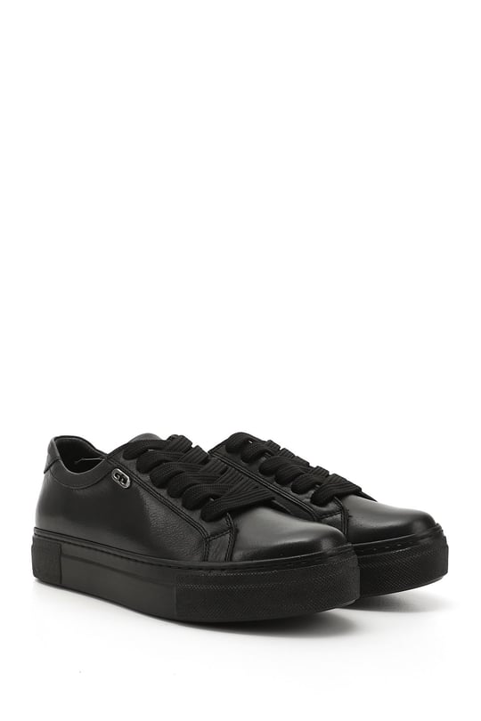 Women's Charcoal Lace-Up Wedge Sole Genuine Leather Sneakers