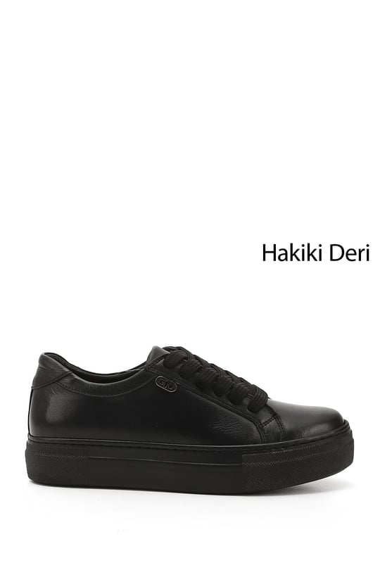 Women's Charcoal Lace-Up Wedge Sole Genuine Leather Sneakers